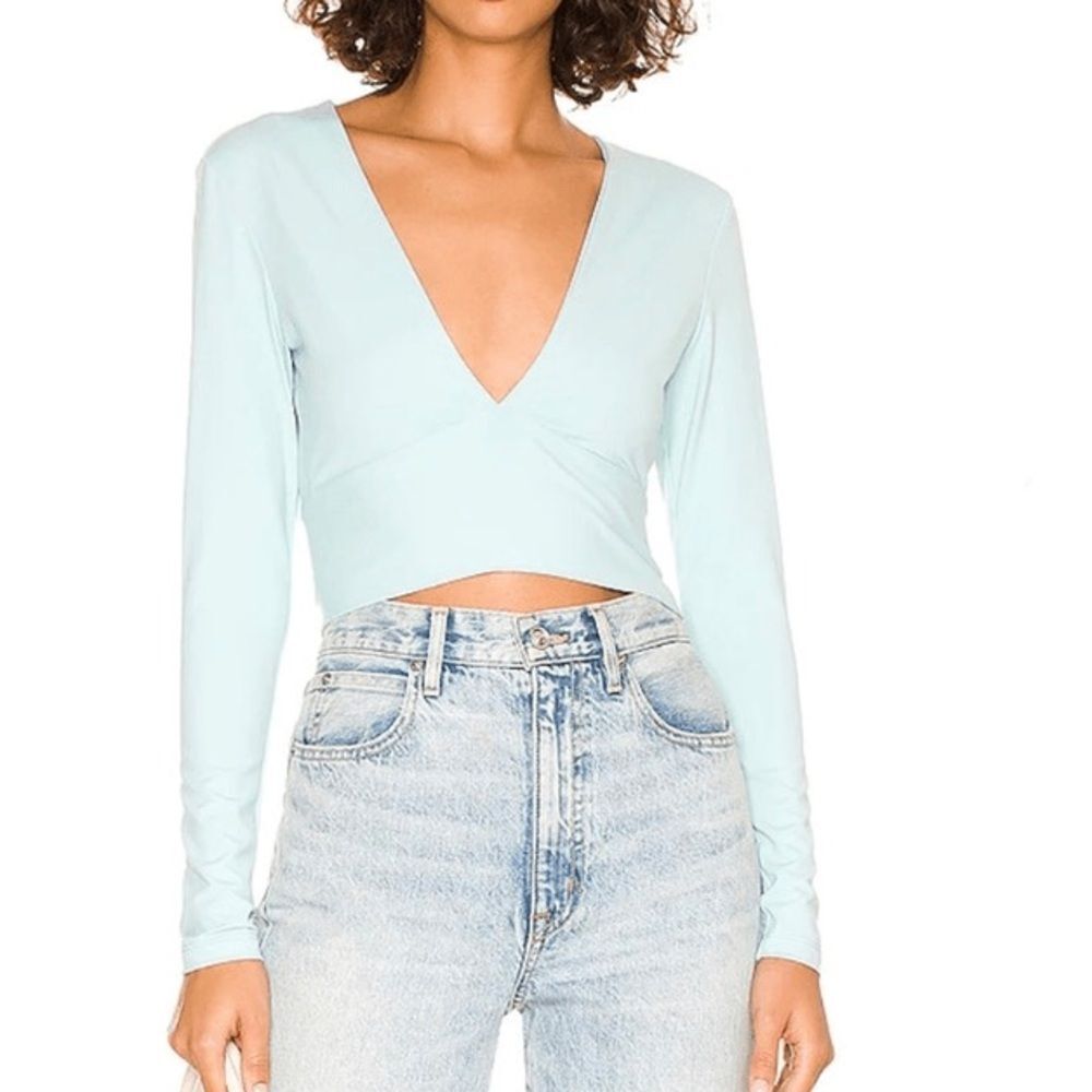 NWT Susana Monaco Tops V Neck Open Back Long Sleeve Crop Top In Breath Size S